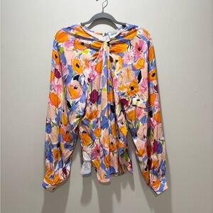 RACHEL COMEY • Women’s Multicolor Floral Print Twisted Long Sleeve Blouse Size 6